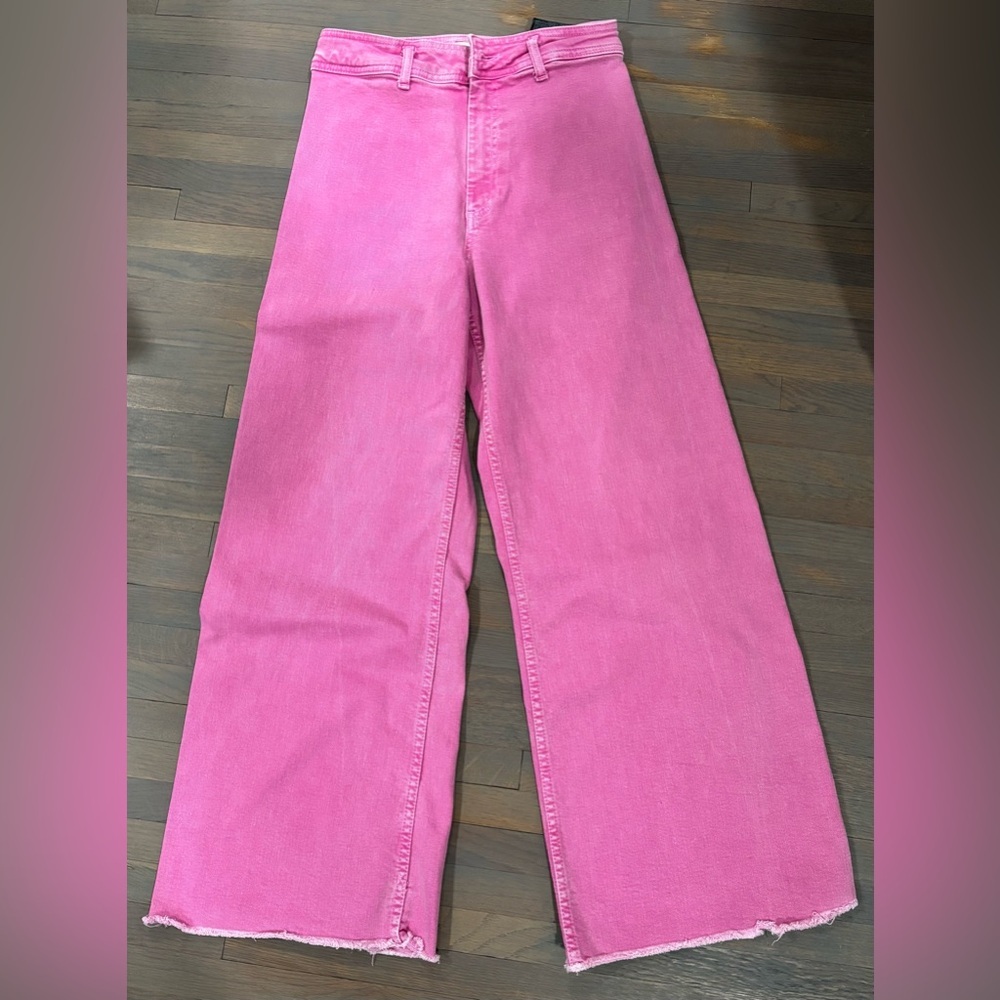 634. Zara High Waisted Wide Leg Pink Jeans - Picture 2 of 7